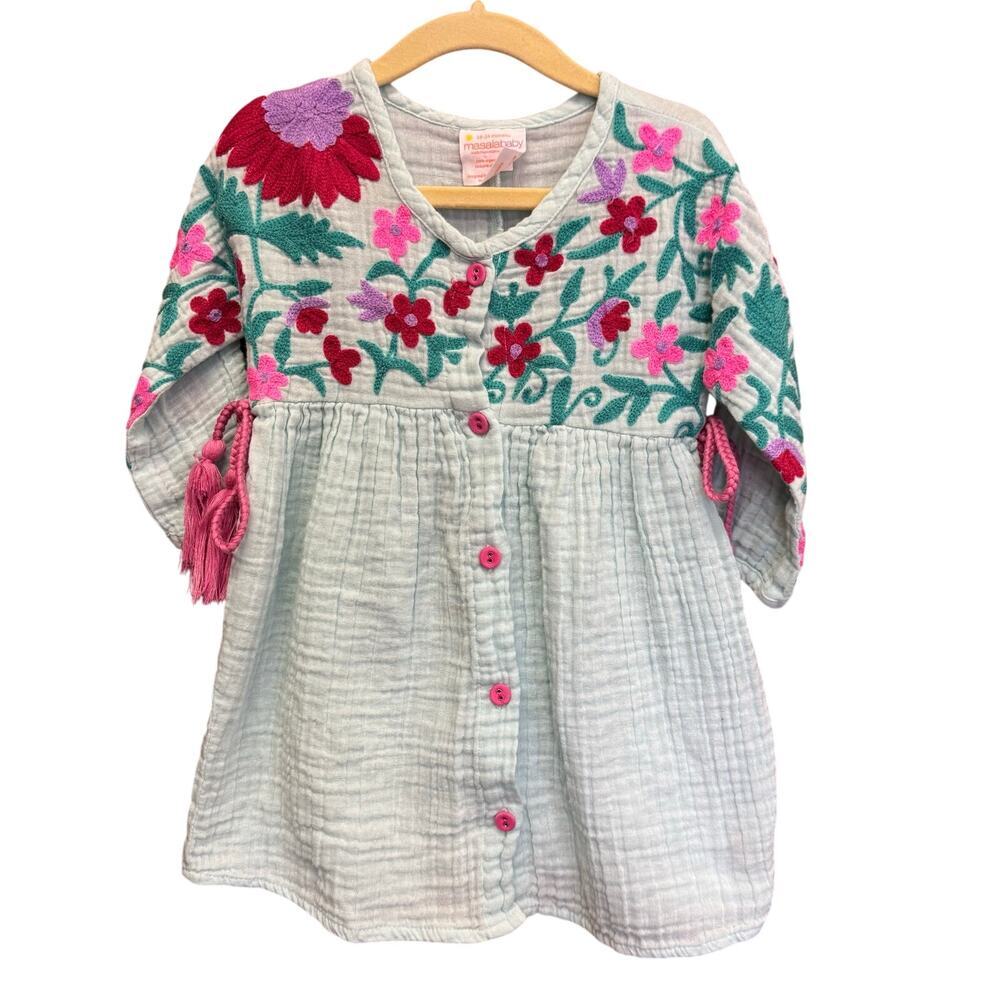 Masala Baby Floral Embroidered Organic Cotton Dress 18-24M